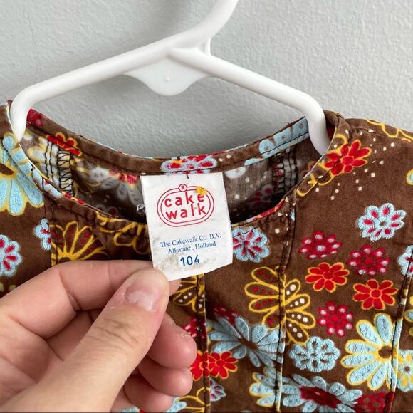 Cakewalk | Girl’s Brown Floral Dress Scalloped Hem Button Top Short Sleeve 5T - Picture 3 of 8